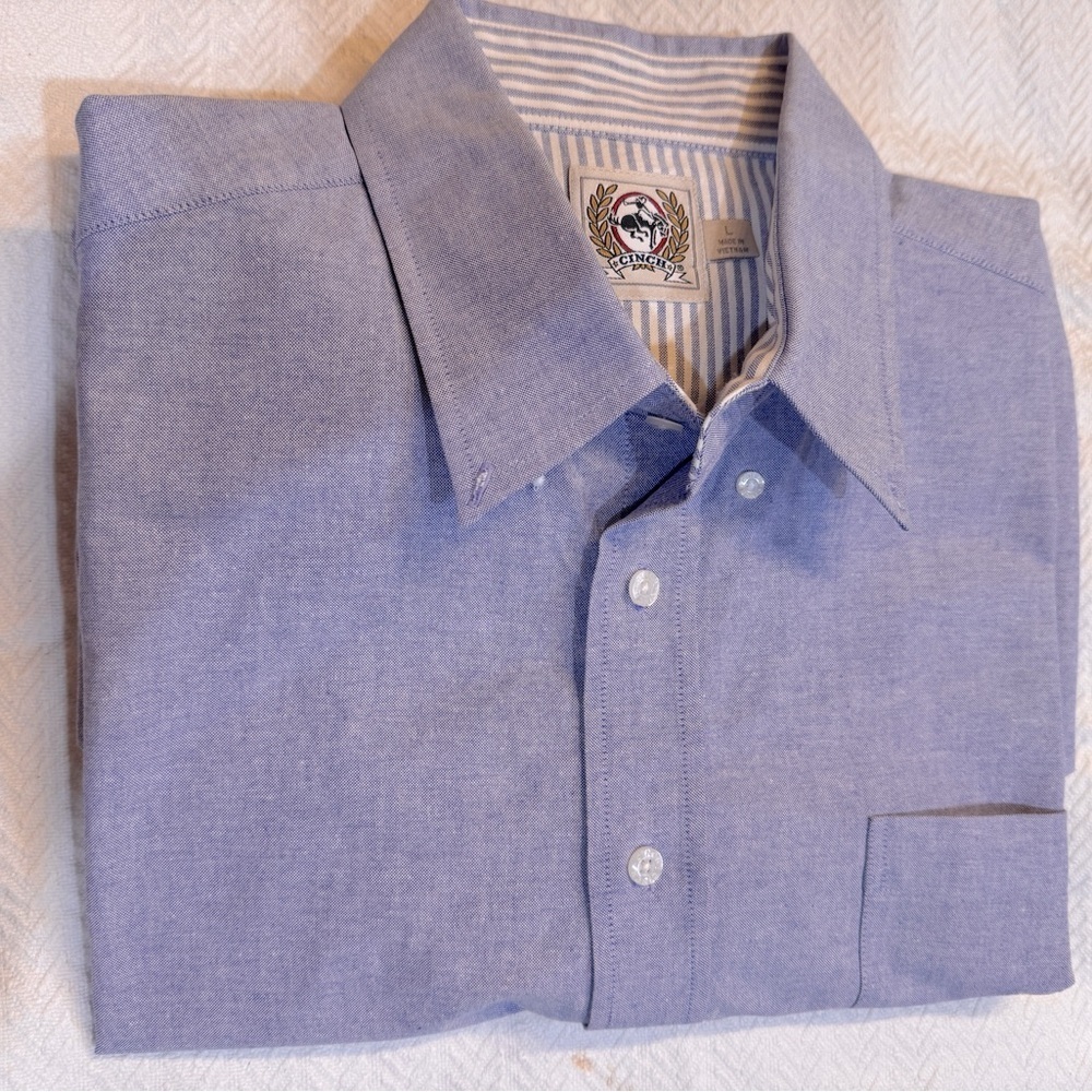 Cinch Blue dress shirt 100% Cotton Vintage heavy material good quality to me